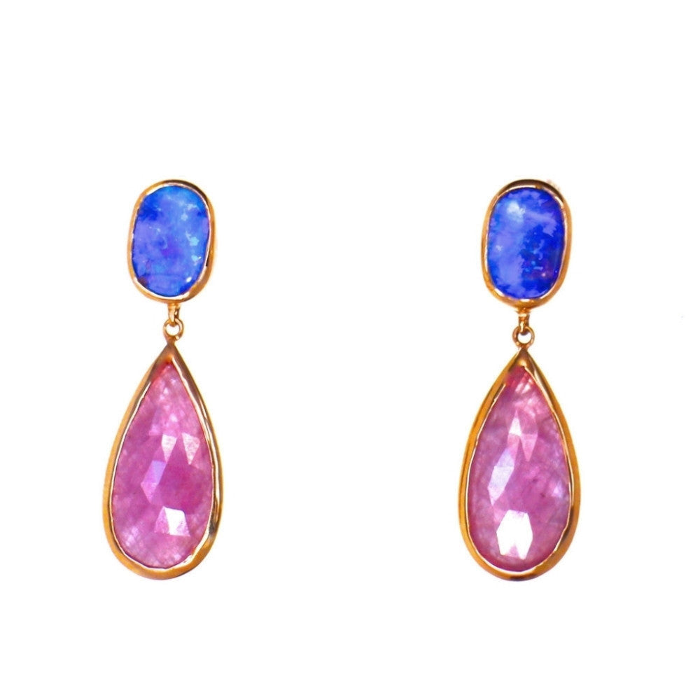 Opal and Sapphire Drop Earrings 18K Gold