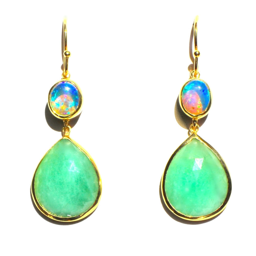 Emerald and Black Opal Drop Earring 18K Gold
