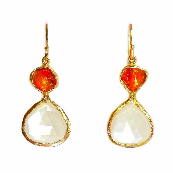 Fire Opal and Moonstone Earring 18K Gold