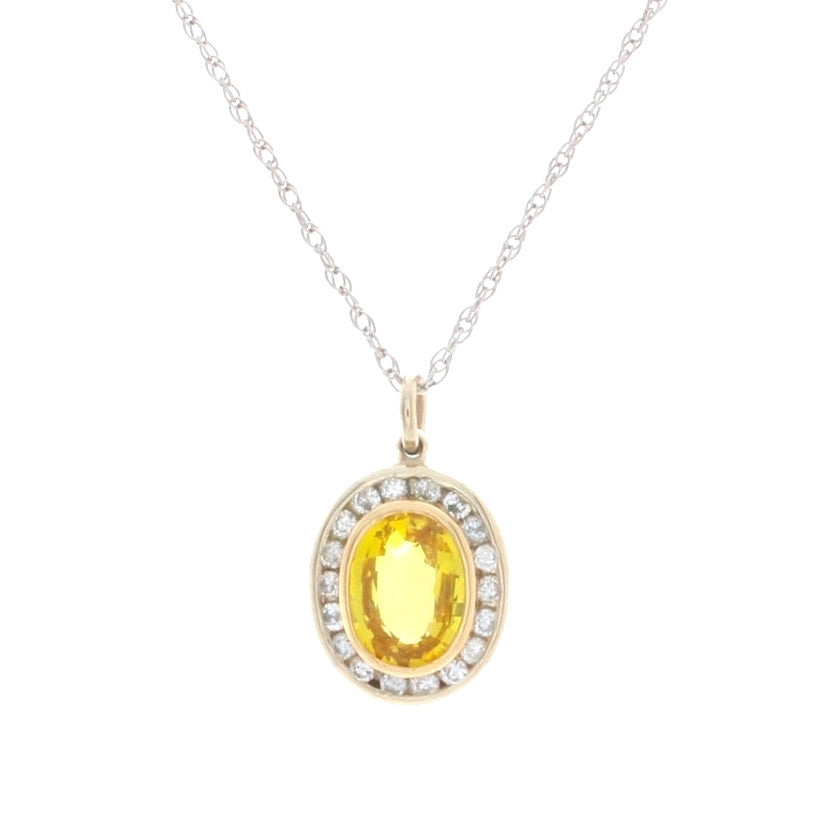 Yellow Sapphire and Diamond Pendant 18K Gold